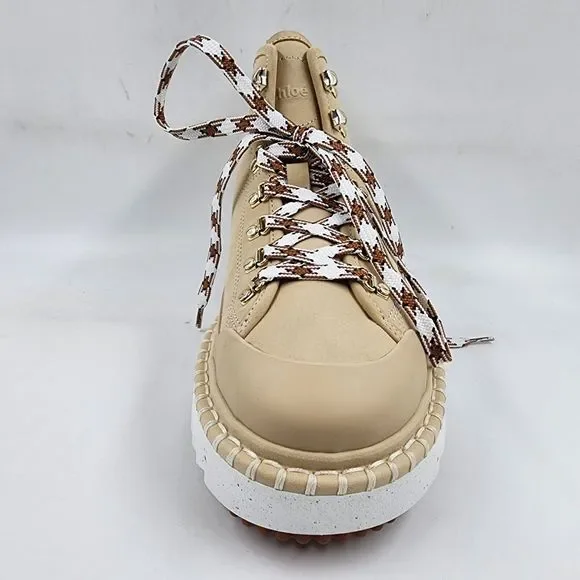 Chloé Lilli Ankle Booties Women's 7 Hot Sand Lace Up D-ring Hardware At Laces - Picture 11 of 15